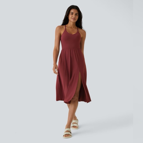 HALARA Dresses & Skirts - Halara- Everyday Midi Chill Dress – Madder Root (Burgundy) – Size Large – NWT